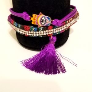 3/$30♥️ Evil Eye Purple Protection Bracelet with Rhinestone and Tassel New